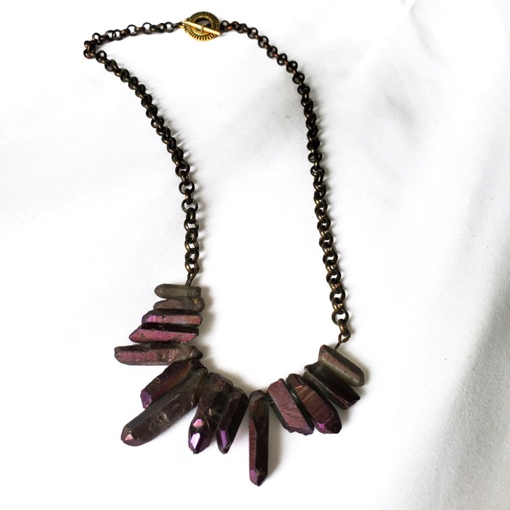 Handmade Titanium Quartz Crystal Points Necklace